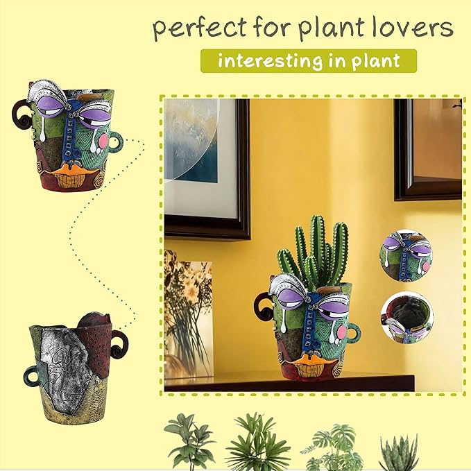 Picasso Abstract Face Flower Pot, Unique Resin Crafted Planter - Image 4