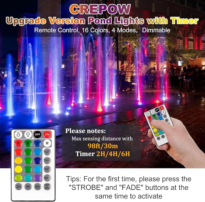 RGB Pond Lights with Timer, LED Underwater Submersible Colorful Landscape - Image 2