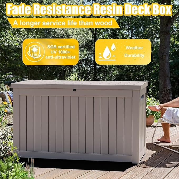 DRATO 280 Gallon Deck Box, Waterproof Resin Large Outdoor Storgae Box - Image 2