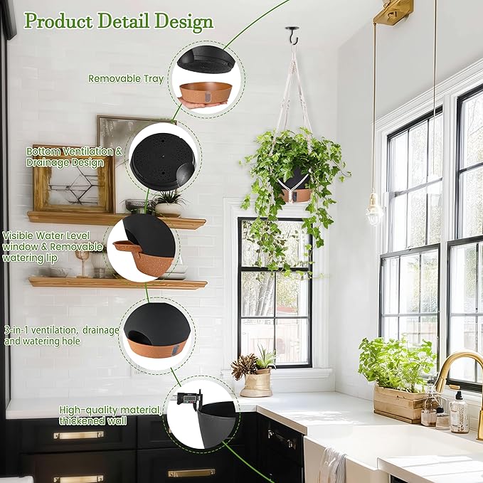 10 Inch Hanging Planters for Indoor Plants, 2 Pack Self Watering Hanging - Image 6
