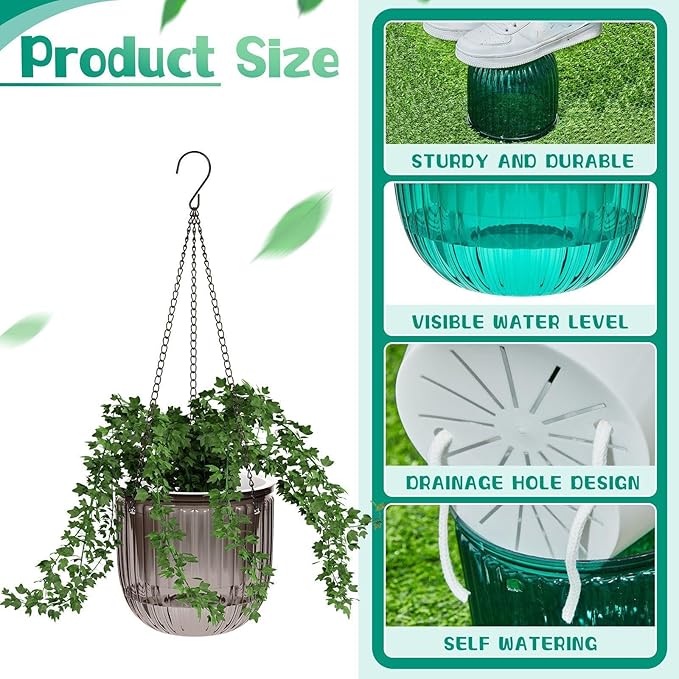 Meanplan 4 Pcs Self Watering Hanging Planter Indoor 6.5 Inch Hanging Baskets - Image 4