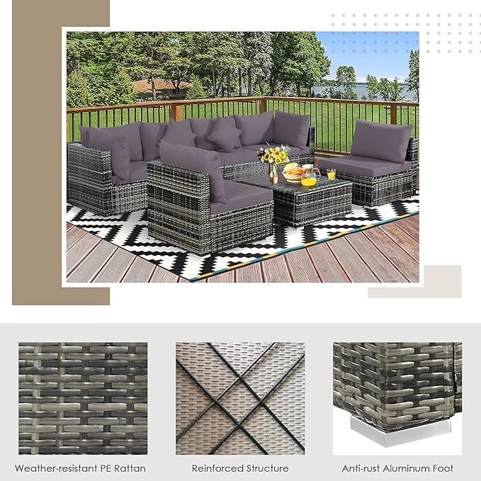 Tangkula 7 Pieces Wicker Patio Furniture Set, All-Weather Outdoor Rattan - Image 6