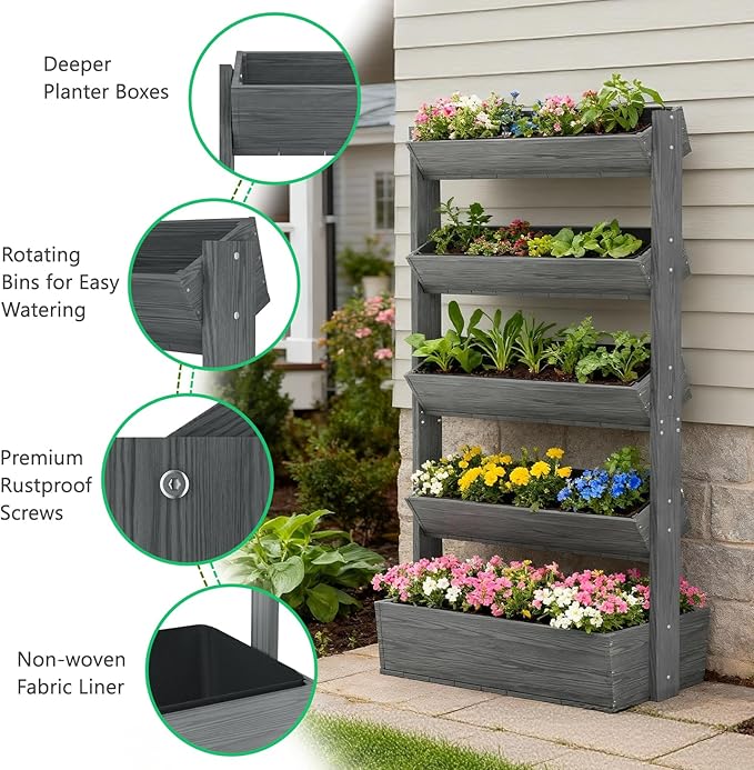 DoCred Vertical Wooden Raised Garden Bed, 5 Tier Upgraded Garden Planters - Image 4