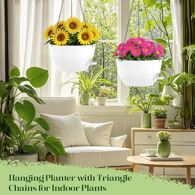 2 Pack 10 Inch Self Watering Hanging Planters - Image 2