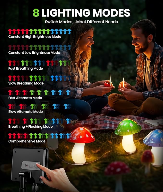 Solar Mushroom Lights Outdoor, 9 Pack 30FT Multicolor 8 Modes Solar Garden - Image 4