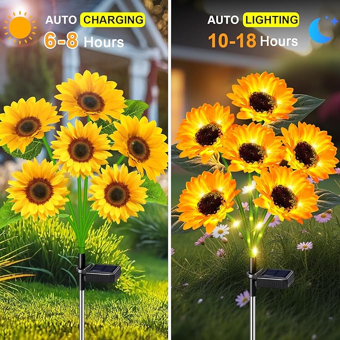 Sunflower Solar Lights Outdoor Decor, 6 Pack Solar Garden Decor Waterproof - Image 3