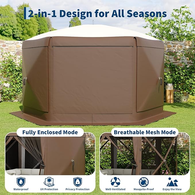 13x13FT 6-Sided Pop Up Gazebo Tent，One-Push Setup Canopy Tent - Image 3