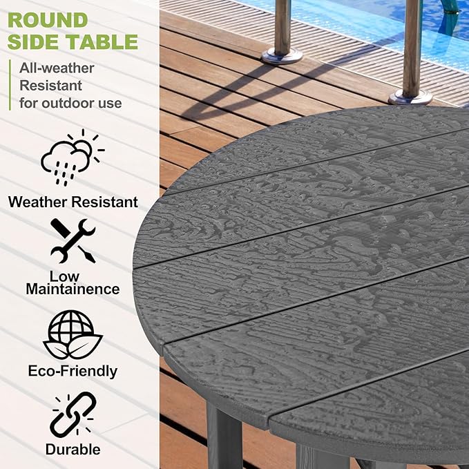 Y&M Outdoor Side Table, Waterproof Four-Legged Round Entryway End Table - Image 3