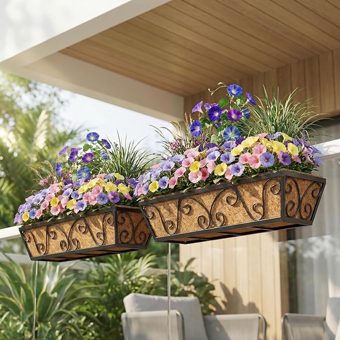 2pcs 24 Inch Window Deck with Coco Liner, Metal Hanging Flower Planter Window - Image 4