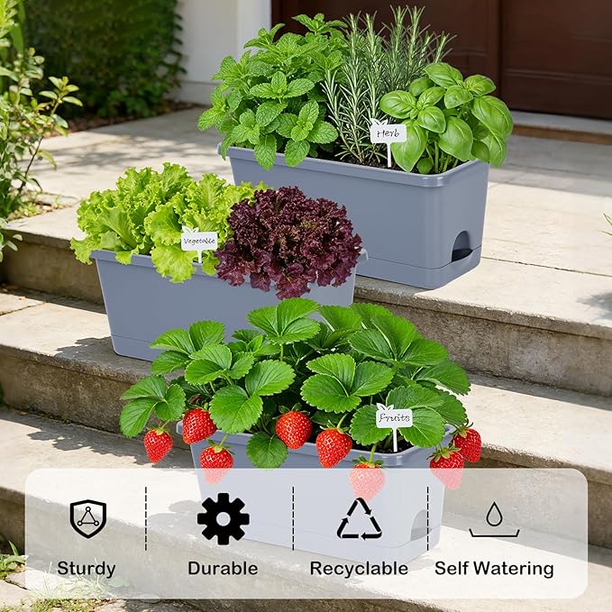 Window Box Planter 6 Packs, 13.8 Inches Rectangle Flower Pots - Image 2
