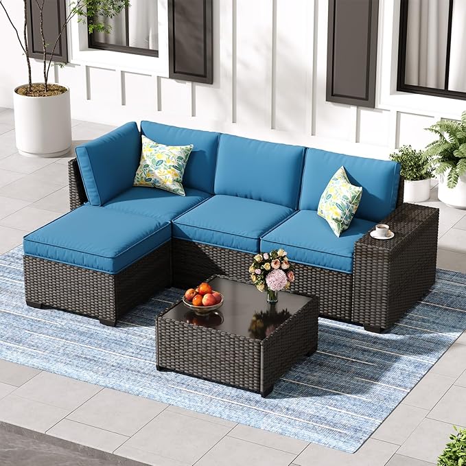 Jing's Villa 5-Piece Patio Furniture Set, All-Weather Outdoor Wicker Sectional by JingsVillaOutdoorFurniture