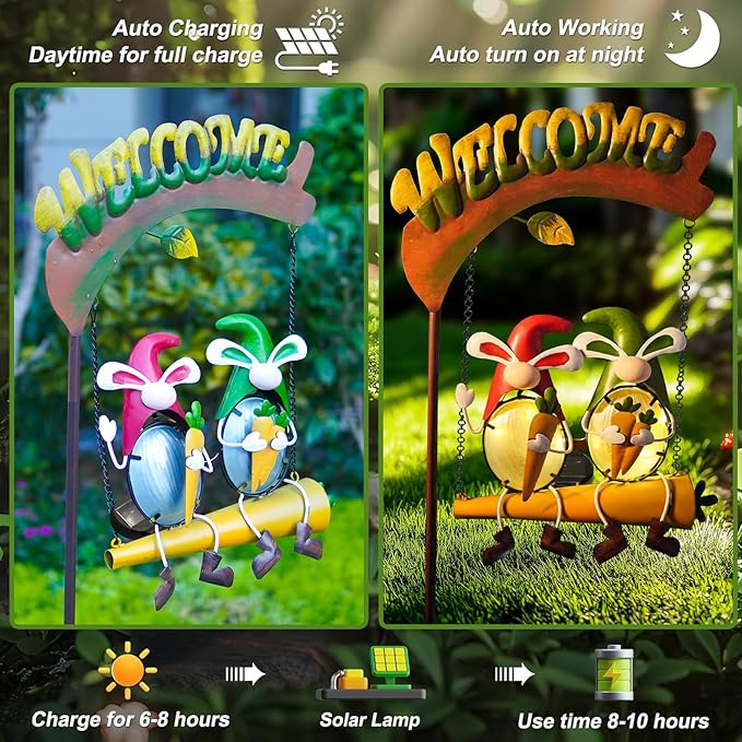 HONGLAND Outdoor Decor Solar Lights, Hanging Gnomes Swing Gardening Gifts - Image 6