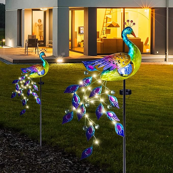 DREAMSOUL Solar Garden Lights Outdoor, Metal Peacock Decor Solar Lights Garden - Image 5