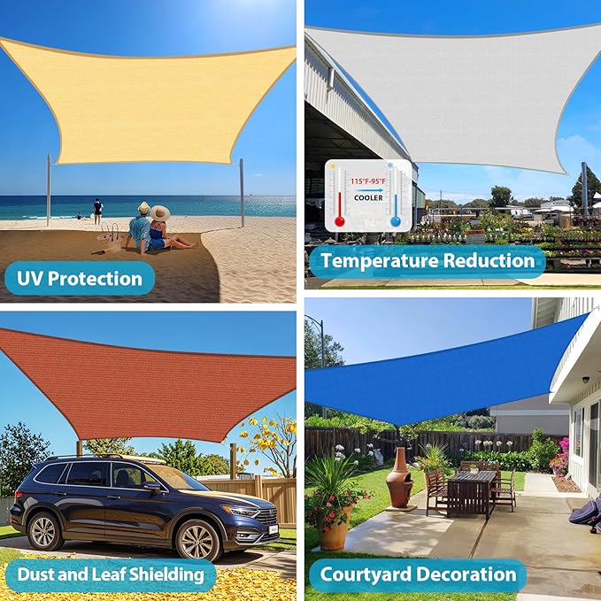 Amagenix Sun Shade Sail 16'X20' Curved Edge Outdoor Shade Canopy Sand - Image 2