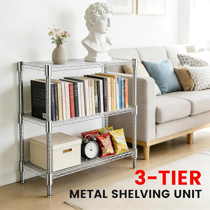 Xcity Storage Shelves, 3 Tier Heavy Duty Metal Shelving Unit, 1200 LBS Capacity - Image 3