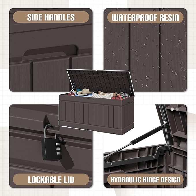 JUMMICO 78 Gallon Outdoor Deck Box Large Resin Storage Box - Image 2