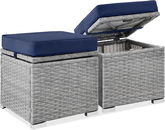 Best Choice Products Set of 2 Wicker Ottomans, Additional Seating, Side Table by BestChoiceProducts