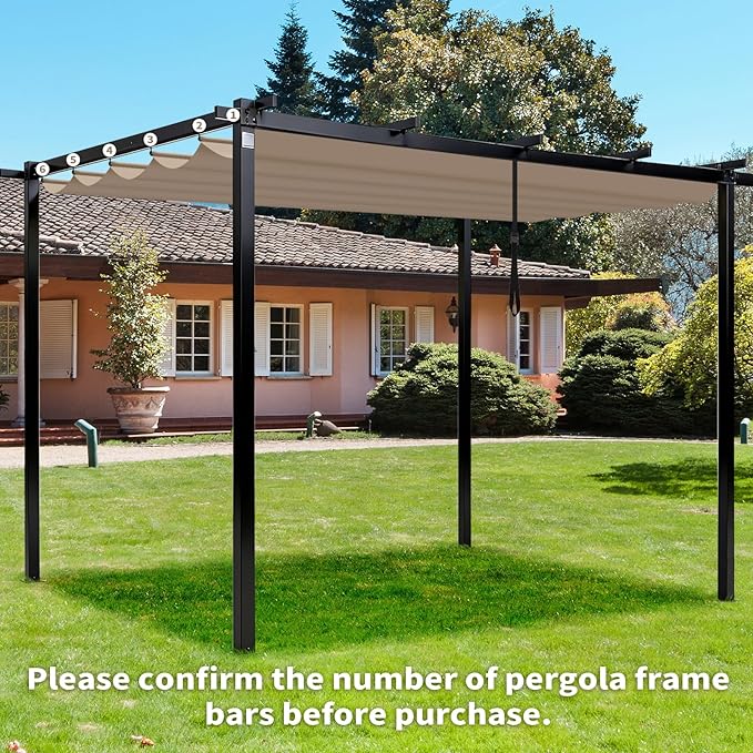 10' X 10' Pergola Shade Cover for Outdoor Retractable Durable Fabric Canopy - Image 5
