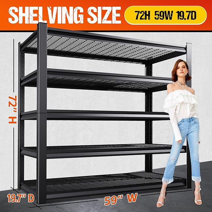 72" H Garage Shelving Heavy Duty Storage Shelves, Adjustable Metal Shelving Unit - Image 3