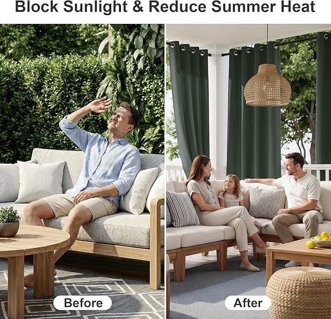 RYB HOME Outdoor Curtains for Patio Waterproof Block Sunlight Thermal Insulated - Image 2