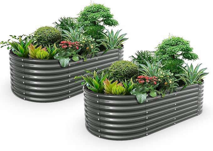 A ANLEOLIFE 2-Set 8X4X2 ft Galvanized Raised Garden Bed Kit, Oval Metal Deep by AAnleolife