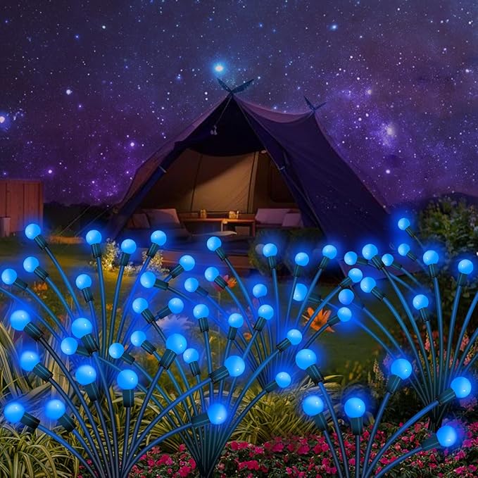 Kohlrabi Solar Garden Lights Outdoor, 6 Pack 60 LED Blue Firefly Lights - Image 6