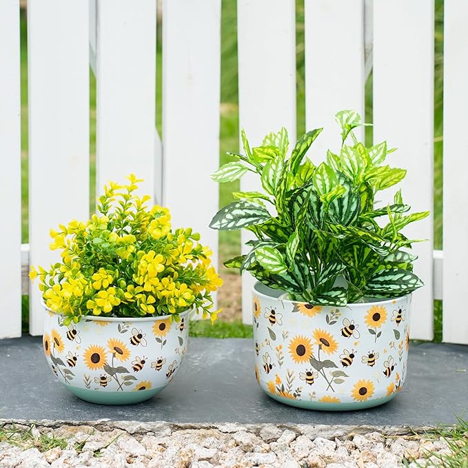 Butterfly & Bee Metal Planters Set of 2 – Decorative Flower Pots - Image 3