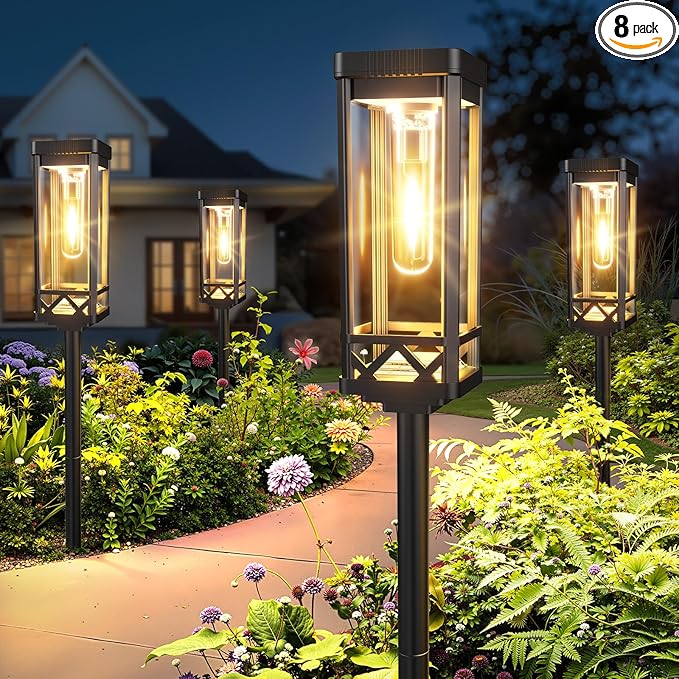 KOOPER Taller Solar Pathway Lights Outdoor, 8 Pack Upgraded Brighter Solar by KOOPER