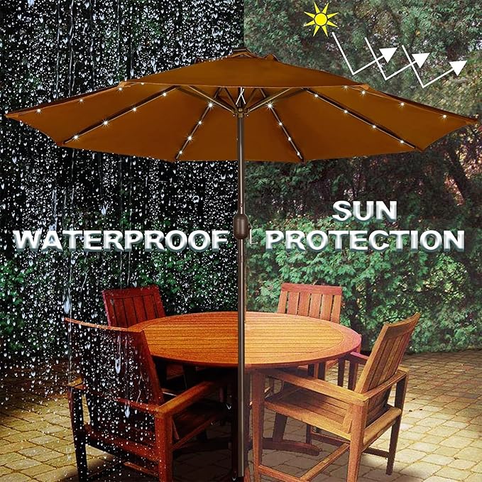 Blissun 9 ft Solar Umbrella 32 LED Lighted Patio Umbrella Table Market Umbrella - Image 5