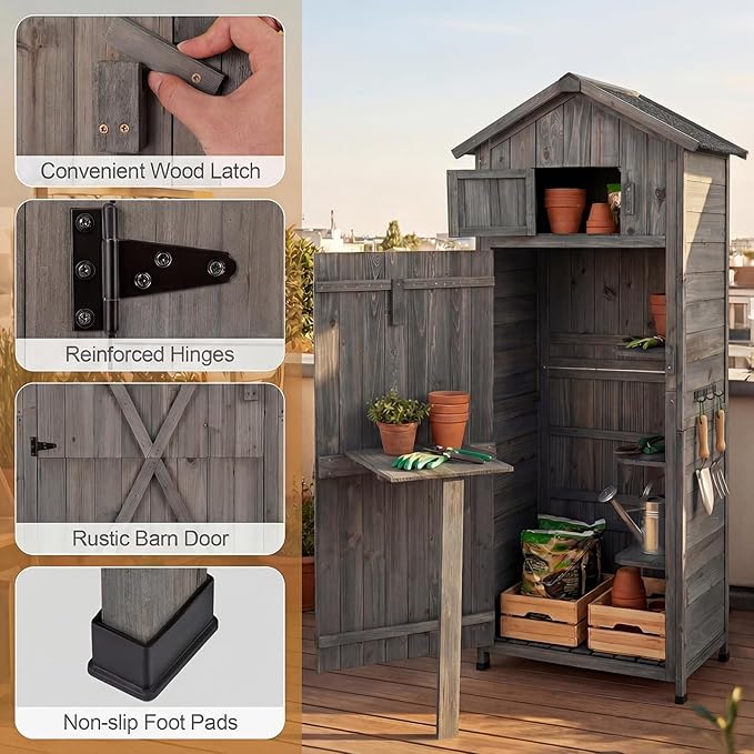 Goplus All-in-One Storage Shed, Vertical Utility Tool Organizer w/Shelves & - Image 5