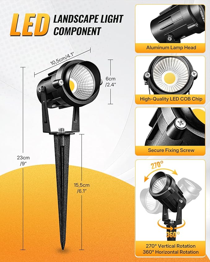 6W 700LM Low Voltage Landscape Lighting, 12V AC/DC 3000K Warm White LED Low - Image 3
