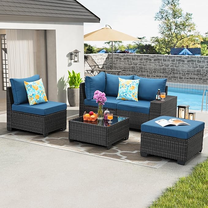 5 Pieces Patio Furniture Set All-Weather Outdoor Wicker Sectional Conversation - Image 7