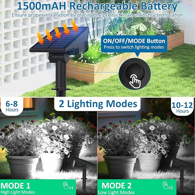 T-SUNUS Christmas Solar Spotlights White 6000K IP65 Waterproof 2-in-1 Outdoor - Image 2