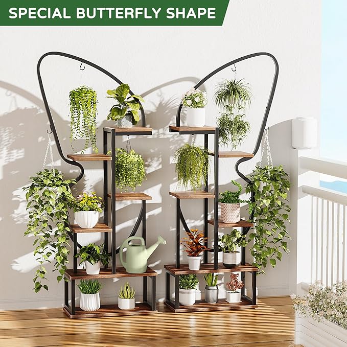 6 Tier Plant Stand Indoor Butterfly-Shaped, Tall Metal Plant Stand - Image 7