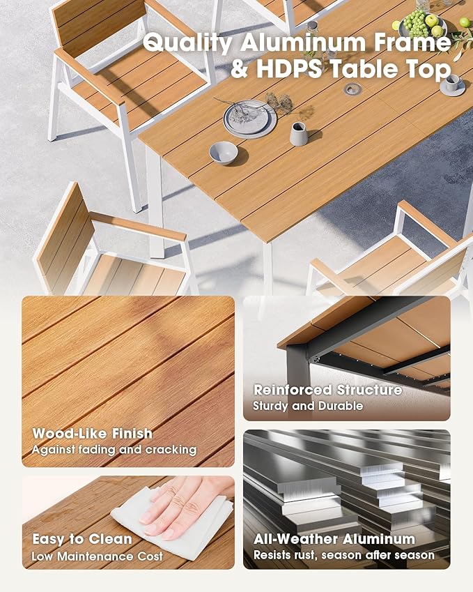 Outdoor Patio Dining Set for 6, Aluminum 7 Piece HDPS Patio Table and Chairs Set - Image 4