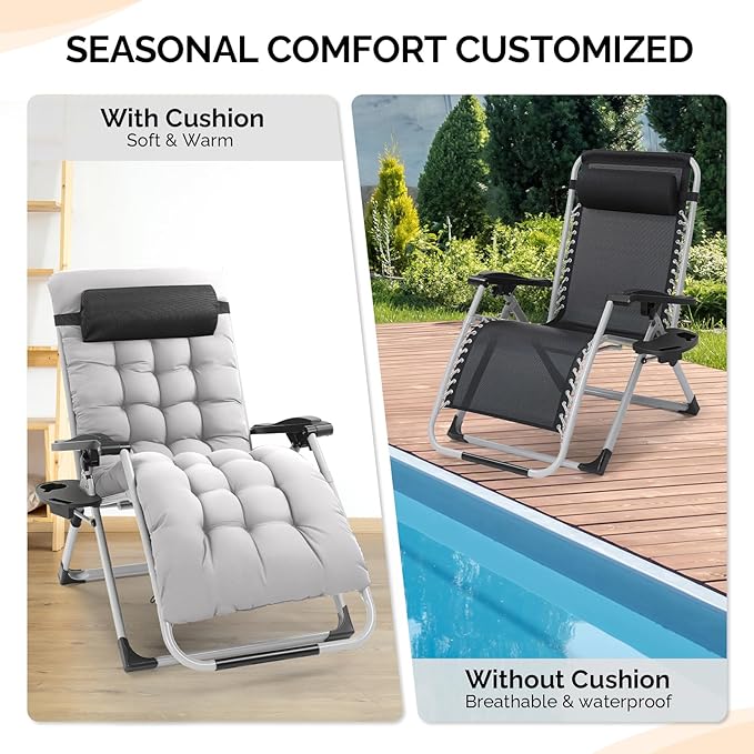 VINGLI 29" Padded Zero Gravity Chair, Lounge Chair - Image 7