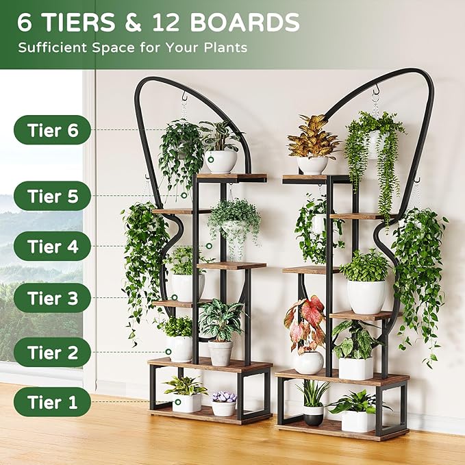 6 Tier Plant Stand Indoor Butterfly-Shaped, Tall Metal Plant Stand - Image 3