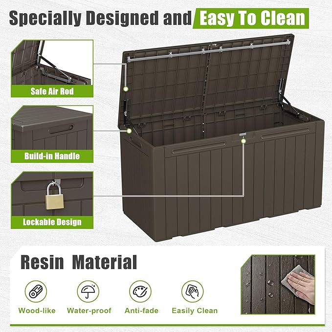 Flamaker Resin Deck Box 100 Gallon Large Lockable Outdoor Storage Box Waterproof - Image 4