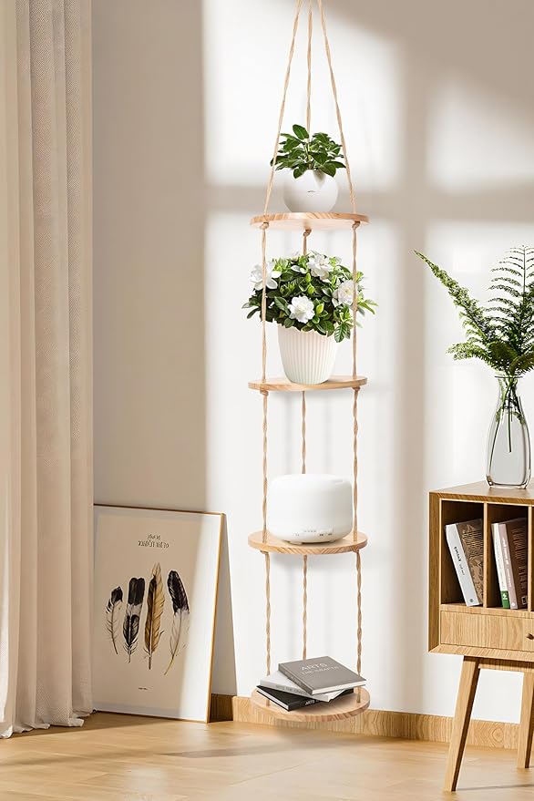 Hemp Rope Hanging Plant Shelf from Ceiling - Image 3