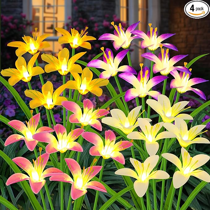 Solar Garden Lights New Upgraded Solar Wild Lily Flower Lights, Yard Patio by stadeco