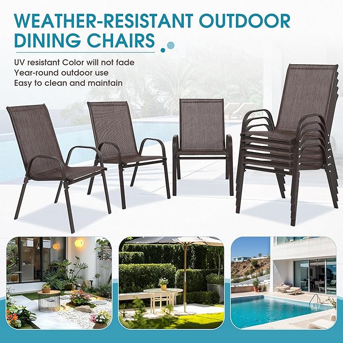 Outdoor Stackable Chairs Set of 8, Stacking Patio Chairs - Image 6