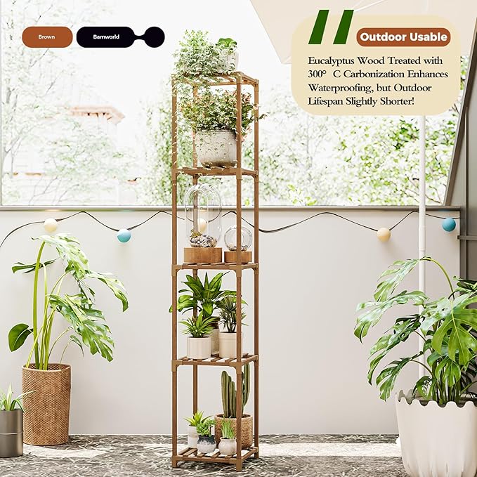 Bamworld Corner Plant Stand Indoor Tall Plant Shelf 5-tier Wood Plant Holder - Image 4