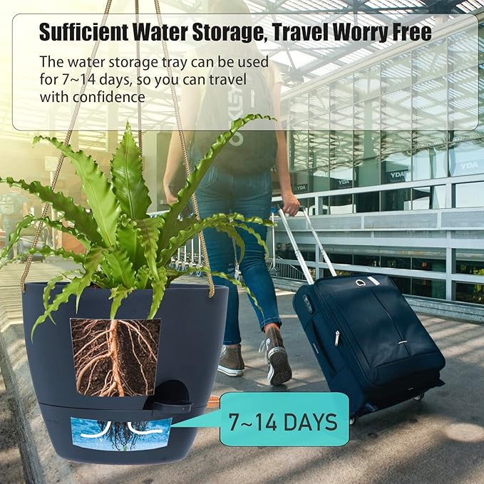 8 inch Hanging Planters, 2 Pack Self Watering Hanging Pots - Image 3