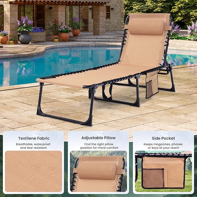 Folding Chaise Lounge Chair 2 Pack - 400lb Capacity - Image 5