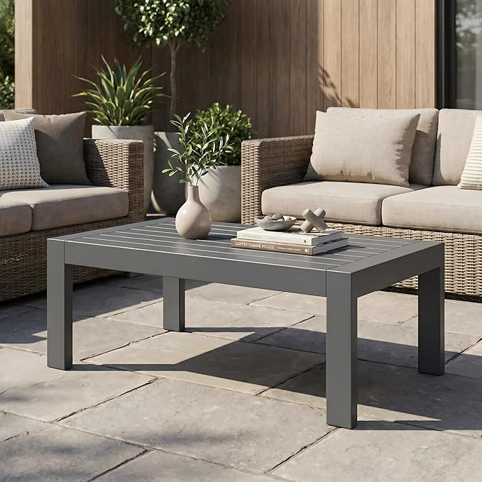 Solaste Aluminum Outdoor Coffee Table, All-Weather Rectangle Metal Patio Coffee - Image 4