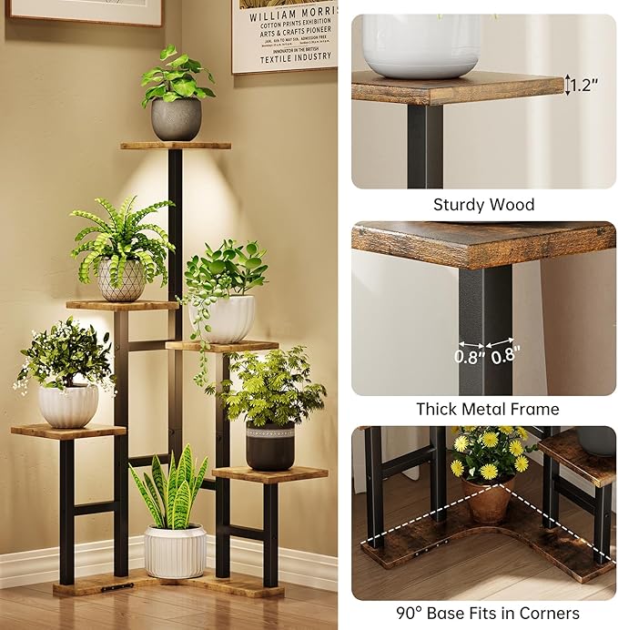 Corner Plant Stand Indoor with Grow Lights, 6 Tiered Corner Plant Shelf Flower - Image 5