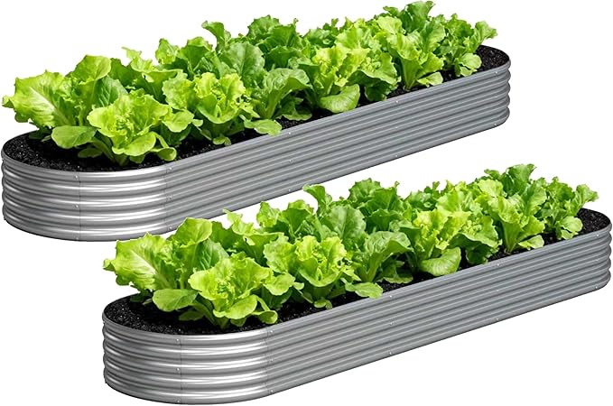 2PCS 12x2x1FT Galvanized Raised Garden Bed Kit, Vegetable Boxes-Oval Metal by Yortrek