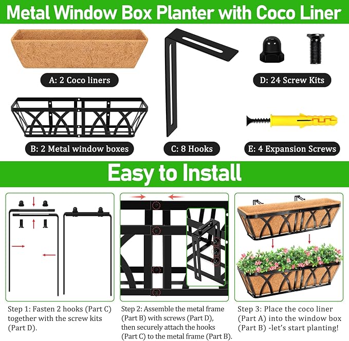 Riare 2 Pack 24 Inch Metal Railing Planter Window Box - Image 3