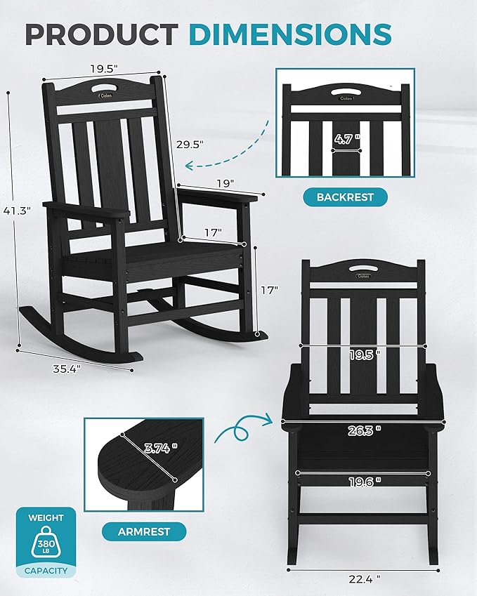 Ciokea Oversized Outdoor Rocking Chairs Set of 2, 380lbs Heavy-Duty Large Patio - Image 3