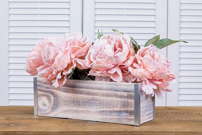 Wood Planter Box with Tin Style, 12x4 Inch Rectangular, Plastic Liner, Garden - Image 4